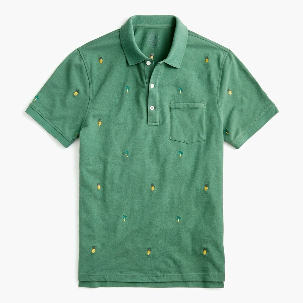 J. Crew Stretch Pique Pineapple Palm Tree Polo Shirt SZ MED